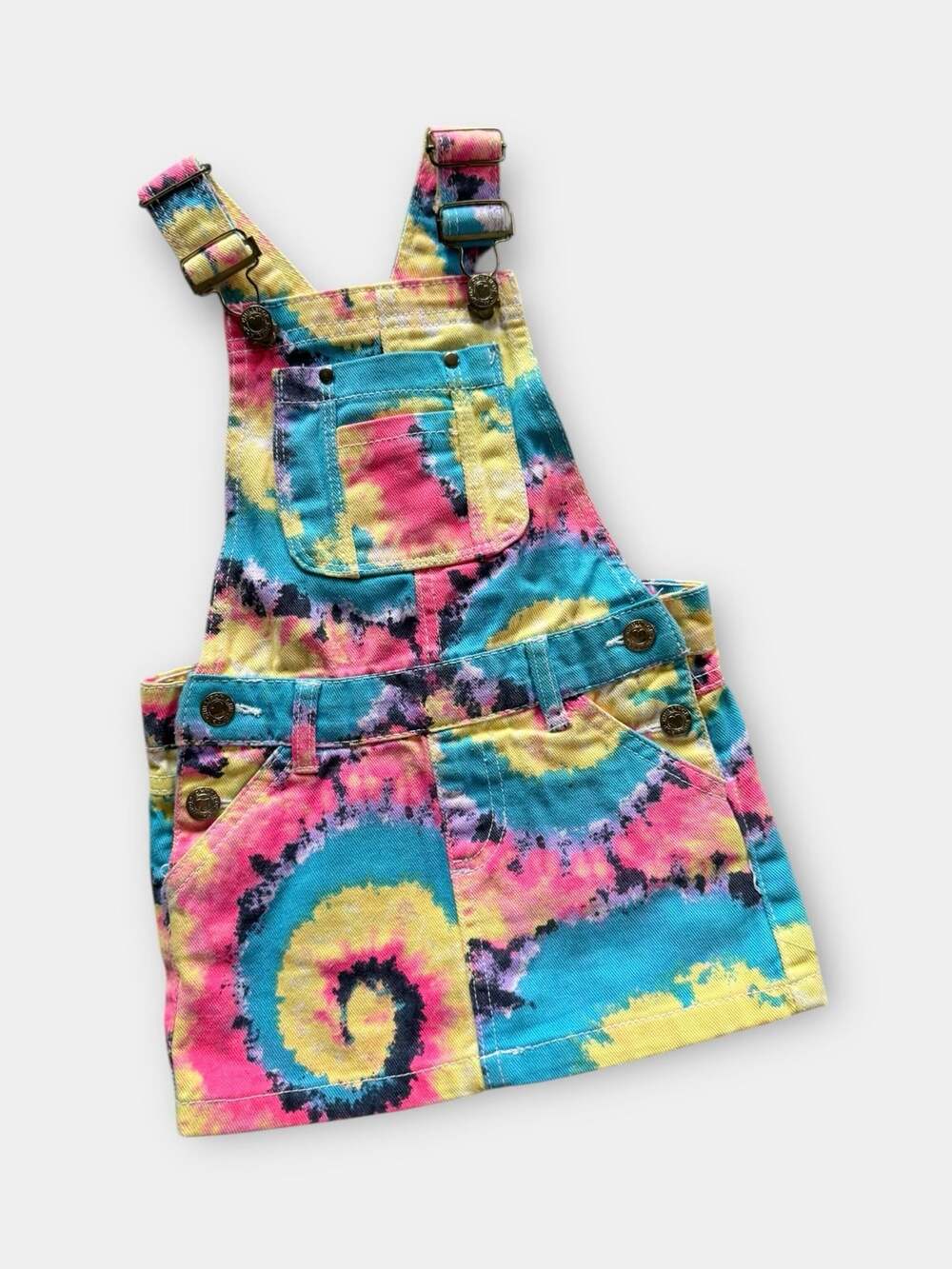 Chillipop Toddler Girls Rainbow Spiral Tie Dye Denim Overall Skirt 24M